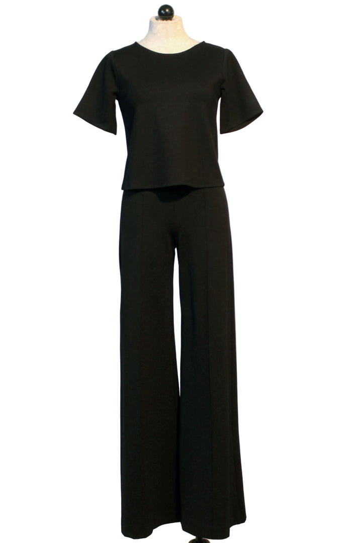 Black Ponte Knit Wide Leg Pant by Ripley Rader paired with the black cropped short sleeve Ripley Rader Top