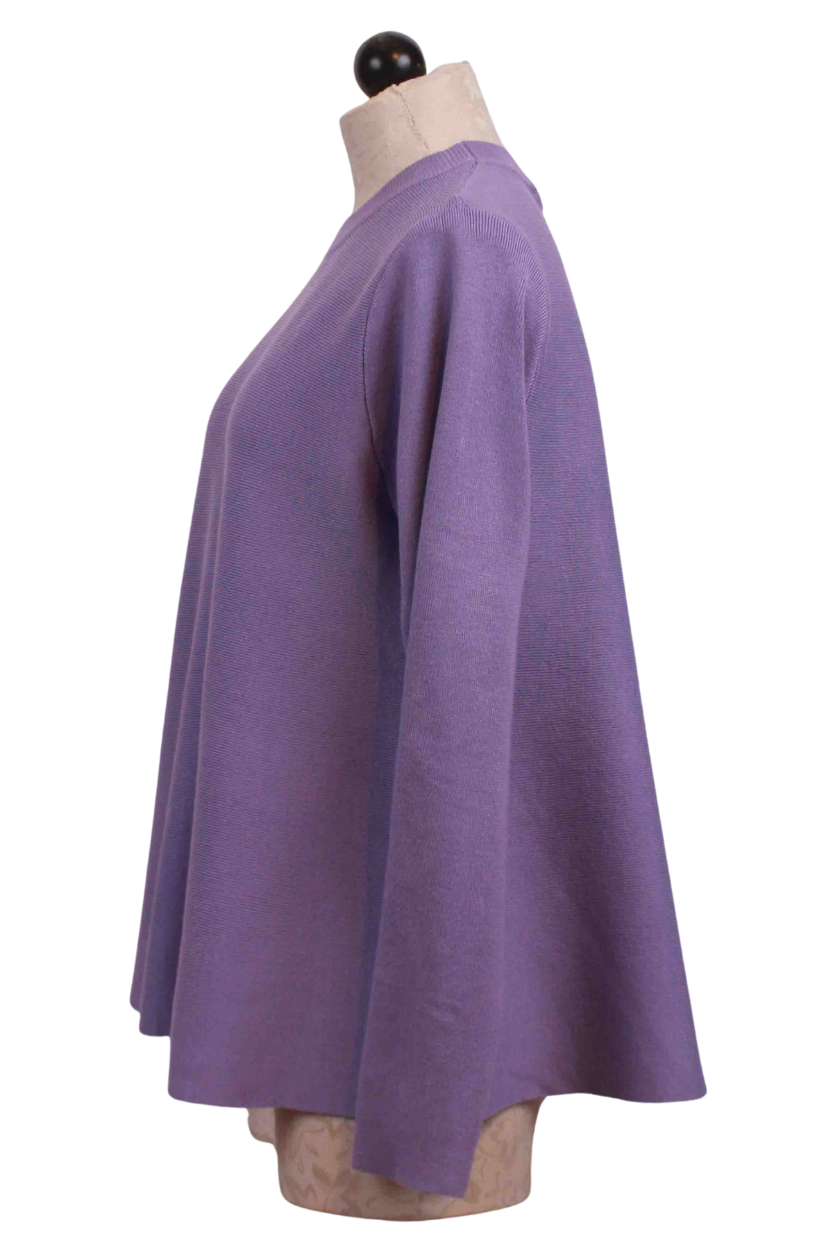 side view of Lilac Flared Knit Sweater by Compania Fantastica
