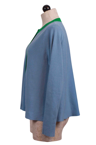side view of Blue and Green Flared Knit Cardigan by Compania Fantastica