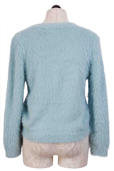 back view of Light Blue Cozy and Fuzzy V Neck Cardigan by Compania Fantastica