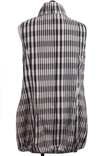 back view of black and white Perfect Sculpt Plaid Tunic Vest from Liv by Habitat