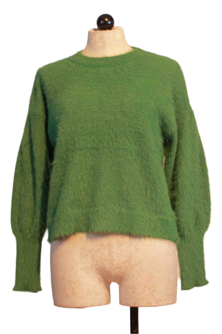 green Fuzzy Blouson Sleeve Sweater by Compania Fantastica