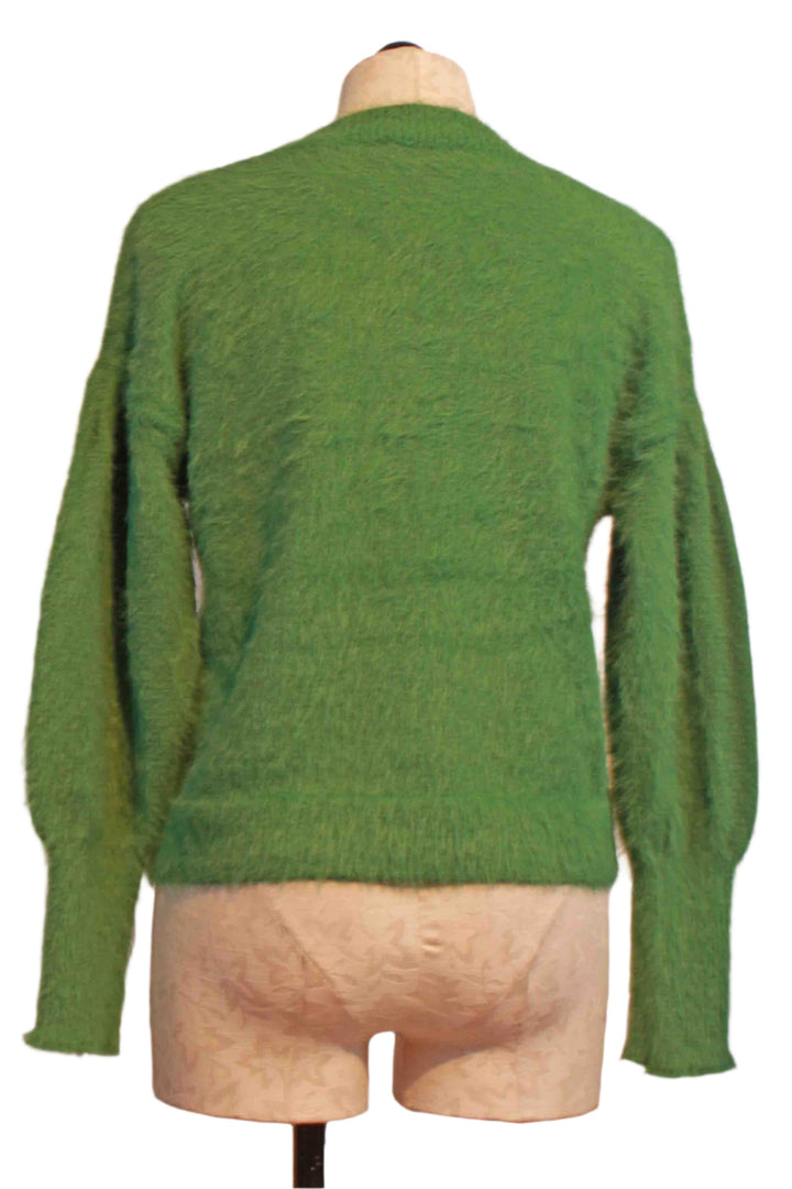 back view of green Fuzzy Blouson Sleeve Sweater by Compania Fantastica