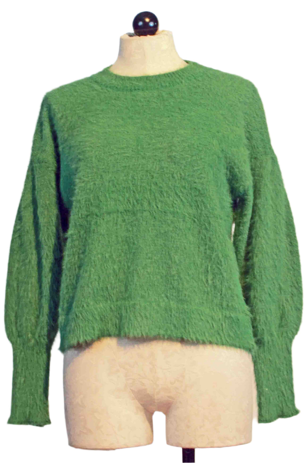 green Fuzzy Blouson Sleeve Sweater by Compania Fantastica