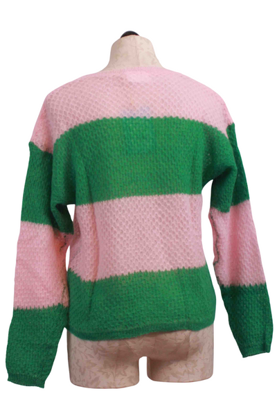 back view of Green and Pink Striped Gauzy Sweater by Compania Fantastica