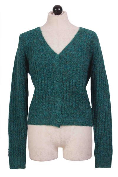 Green V Neck Cable Knit Cardigan by Compania Fantastica