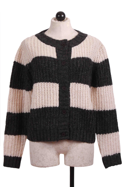 Charcoal Grey and Ivory Wide Stripe Cardigan by Compania Fantastica