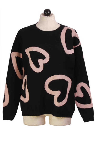 Knit Black Sweater with Big Pink Hearts by Compania Fantastica