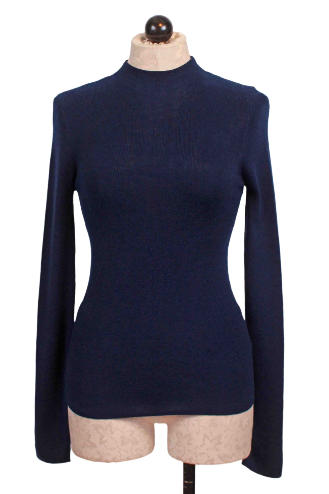 Navy Blue Ribbed Mock Neck Top by Compania Fantastica