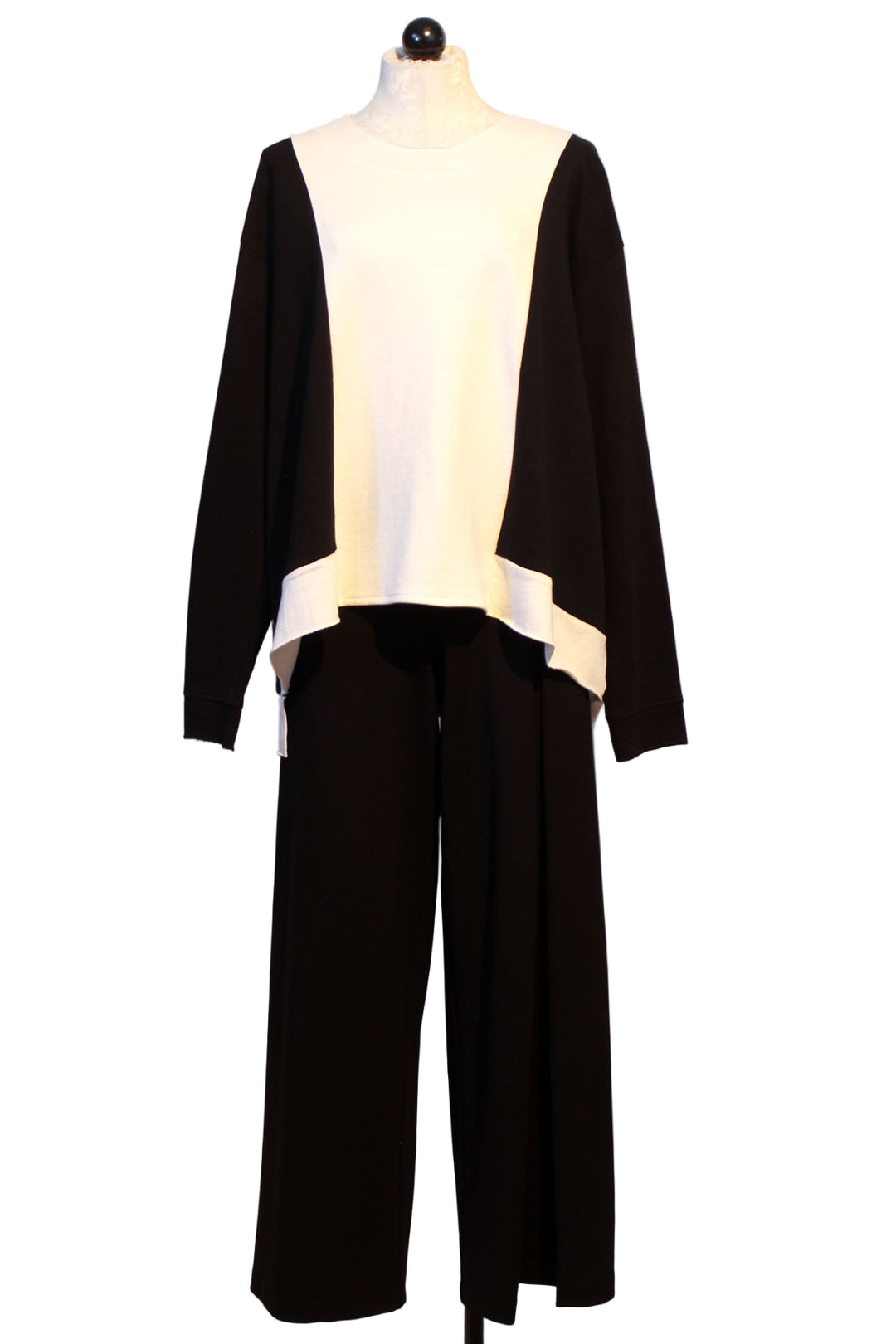 Black and White Color Block Sweatshirt by Planet paired with the Black Single Pleat Pant