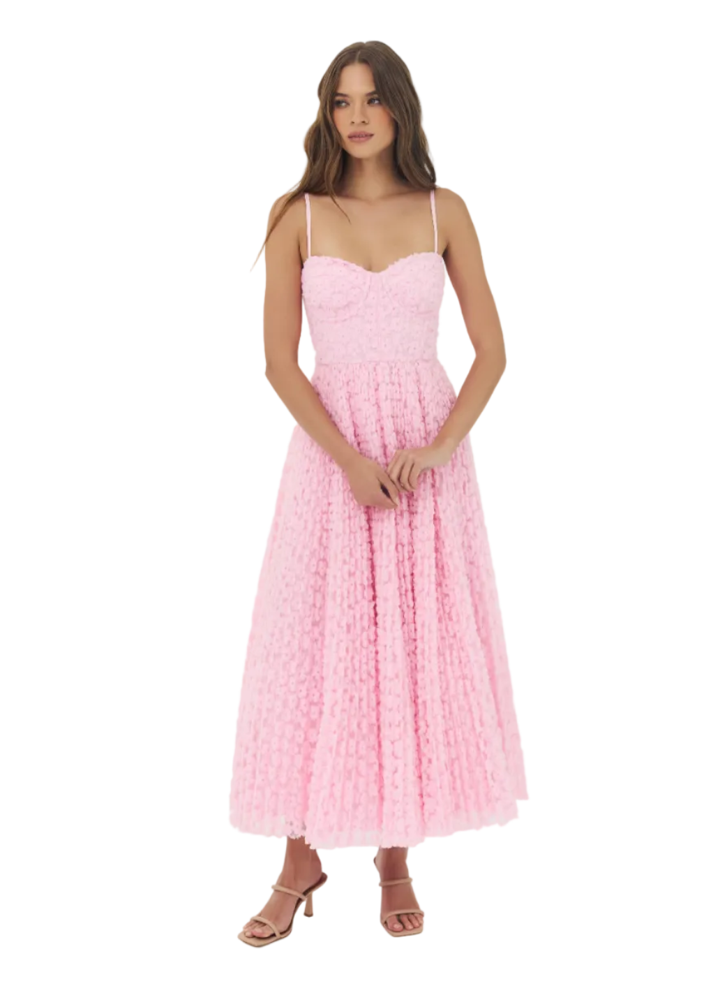 modeling wearing the Amara Dress by Hutch in the color pink