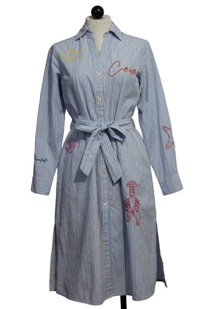 Blue Ribel Striped Dress with "Call of the Sea" Embroidery by MKT Studio