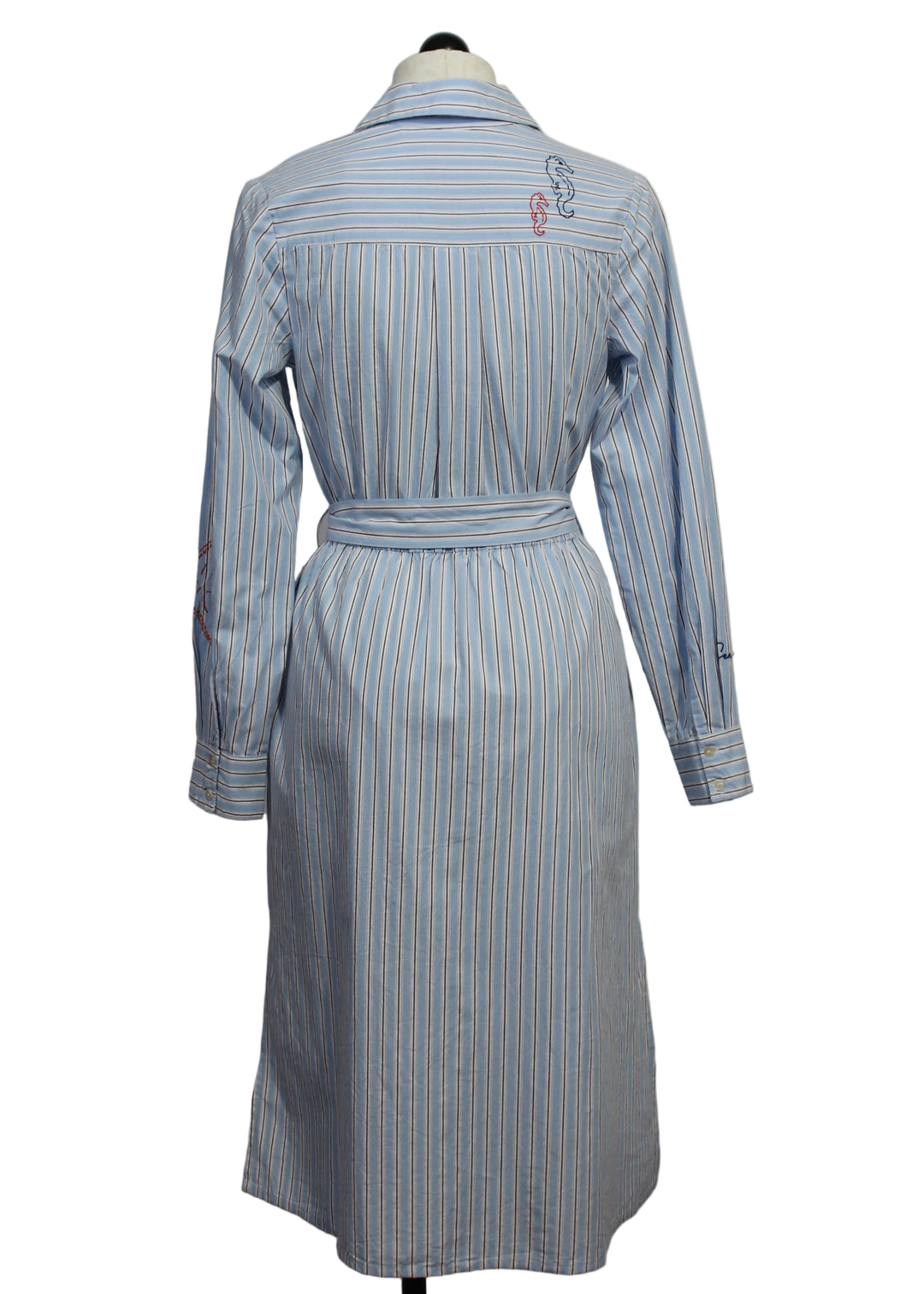 back view of Ribel Striped Dress with "Call of the Sea" Embroidery by MKT Studio
