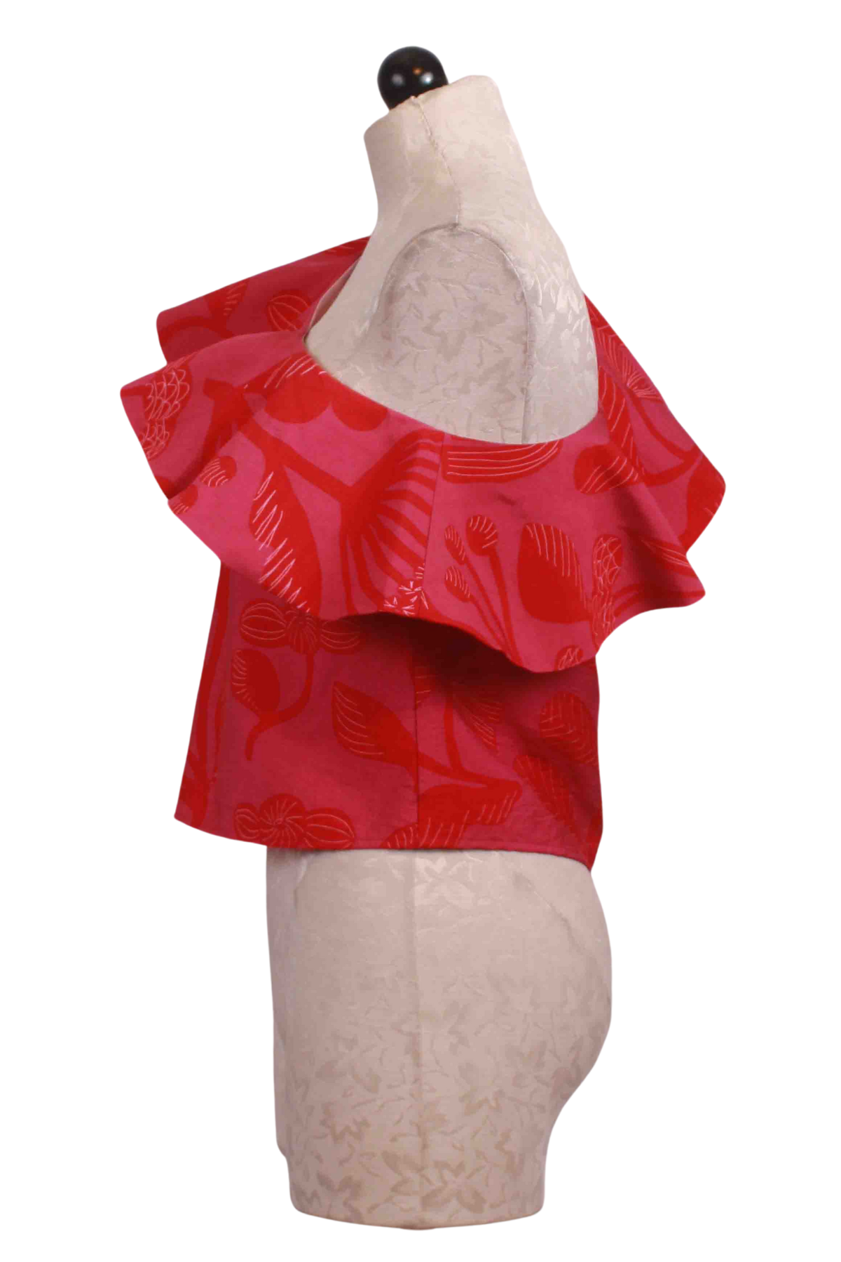side view of One Shoulder Ruffle Flower Top by Compania Fantastica