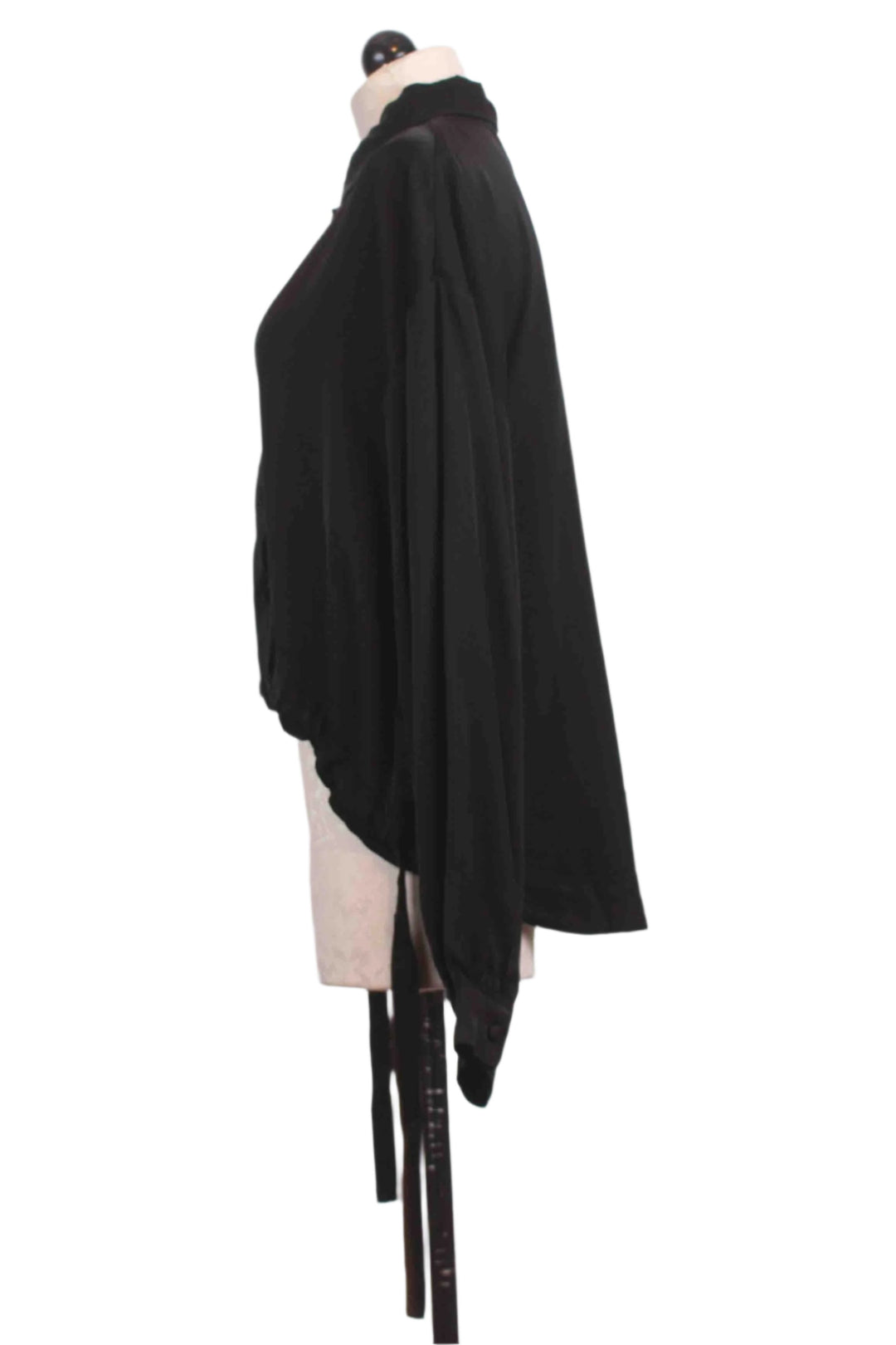 side view of black Short Bolero Shirt with Drawstrings by Baci