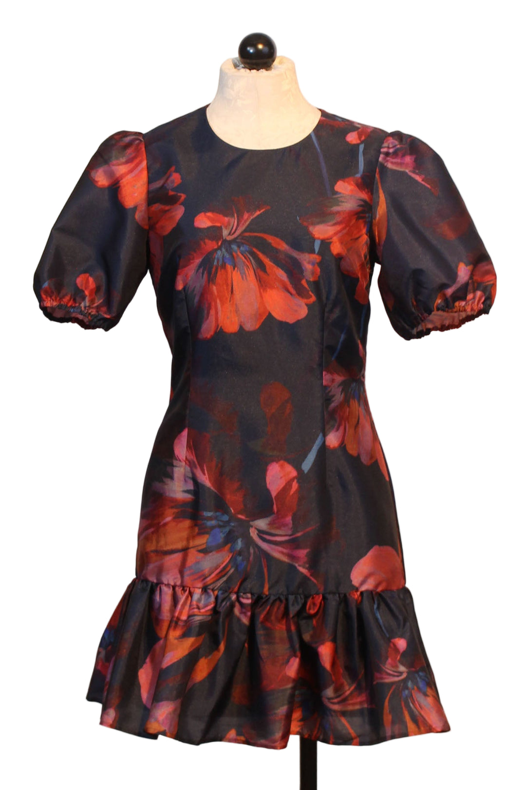 Navy Multi Paper Mache Floral Puff Sleeve Rayan Mini Dress by Hutch