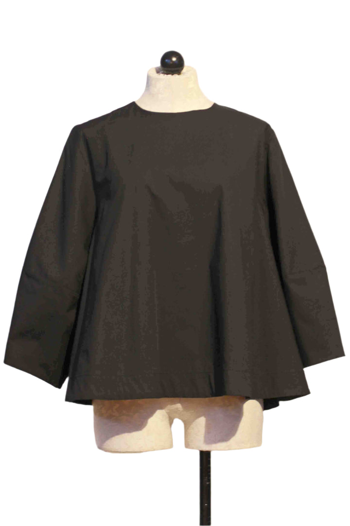 Black Flared Sleeve Cotton Pullover Blouse with Flared Body by Baci 