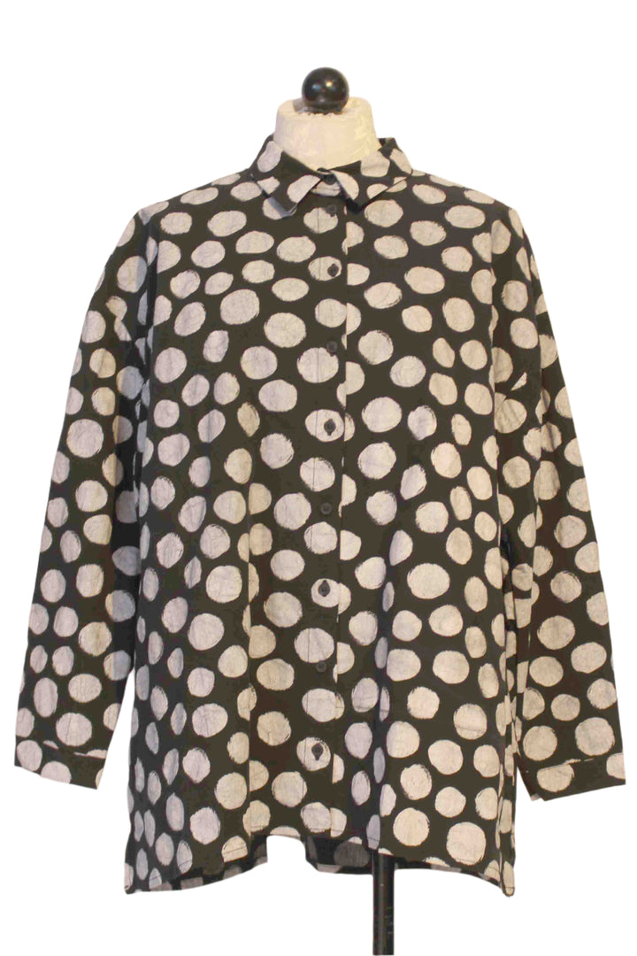 Flared Black and White Polka Dot Soda Print Long Sleeve Shirt by Baci
