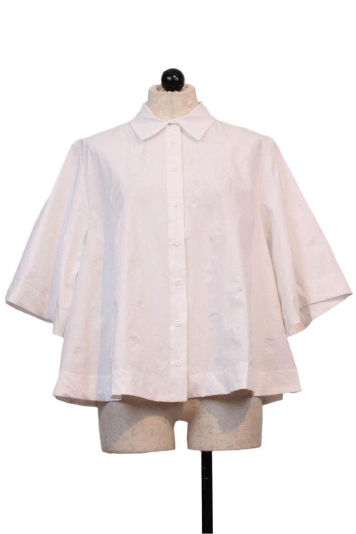 White Polka Dot Wide 3/4 Sleeve Blouse by Baci