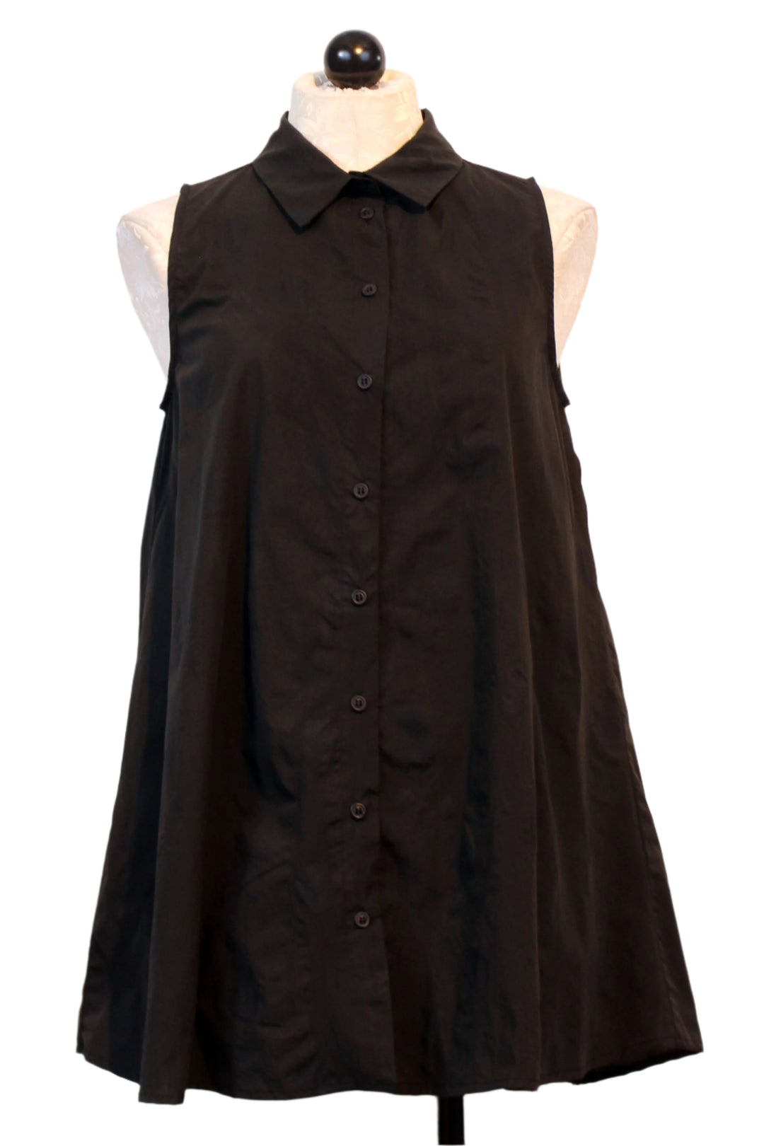 Black Subtle Polka Dot Button Up Flared Tank by Baci