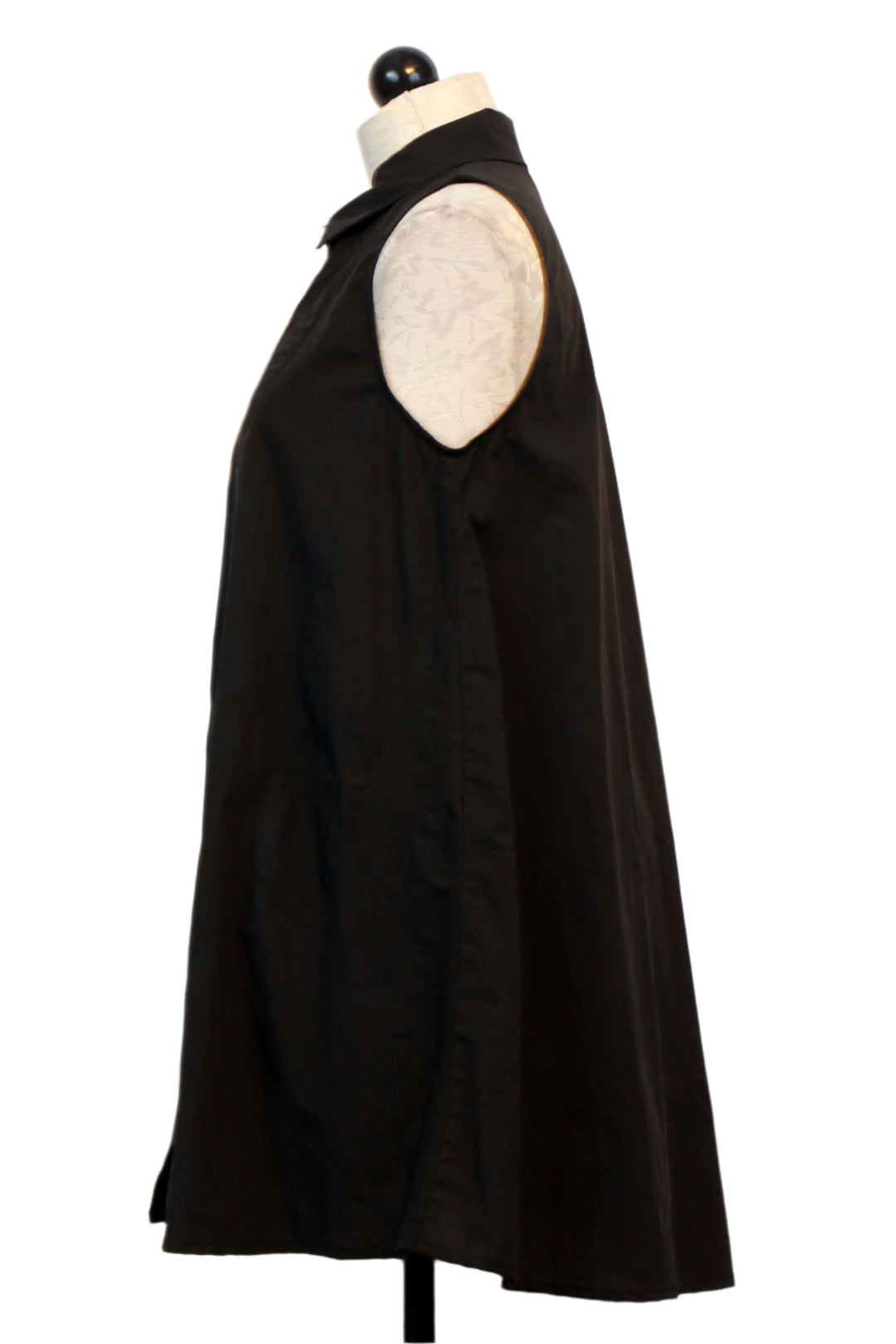 side view of Black Subtle Polka Dot Button Up Flared Tank by Baci