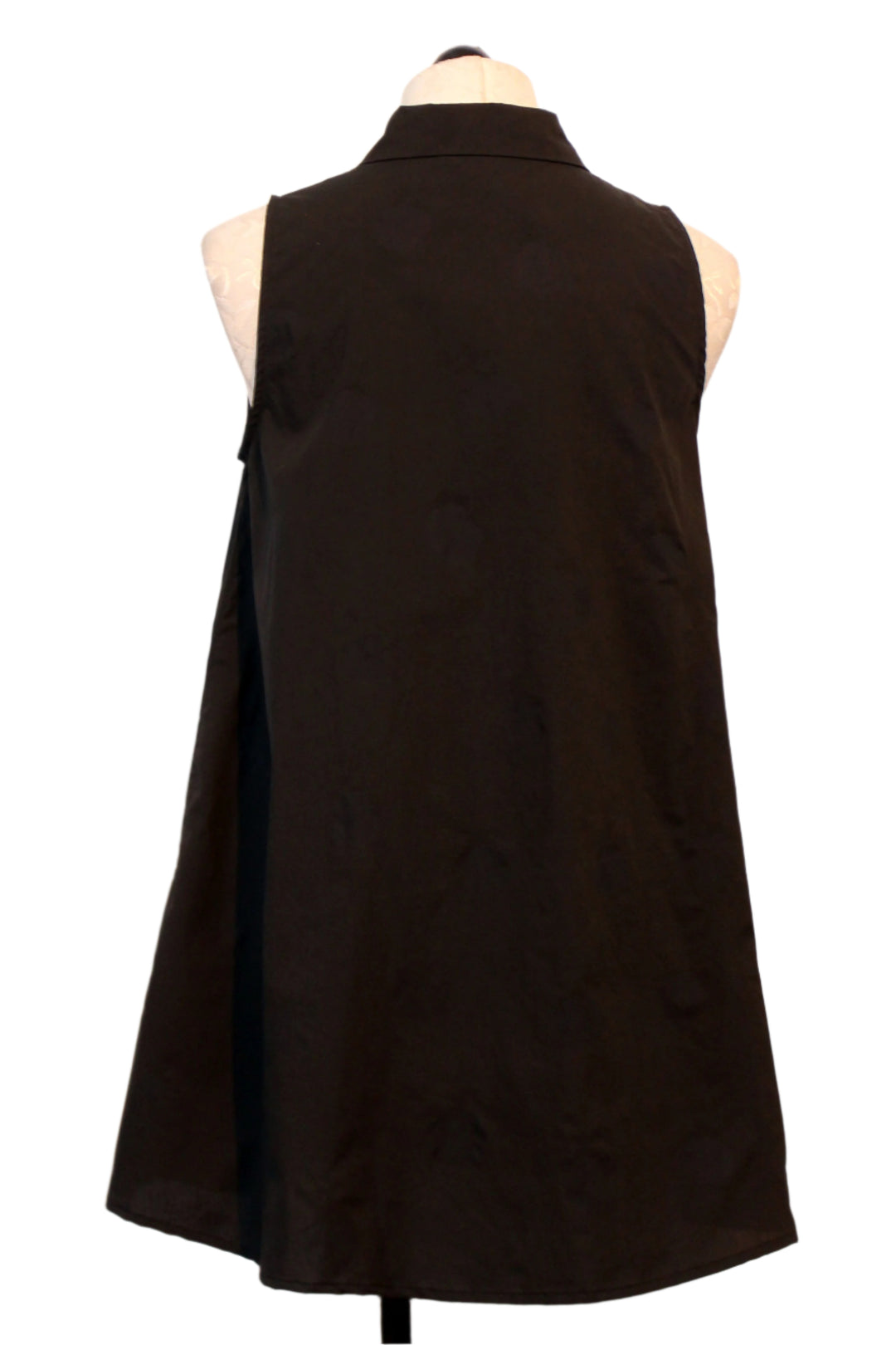 back view of Black Subtle Polka Dot Button Up Flared Tank by Baci