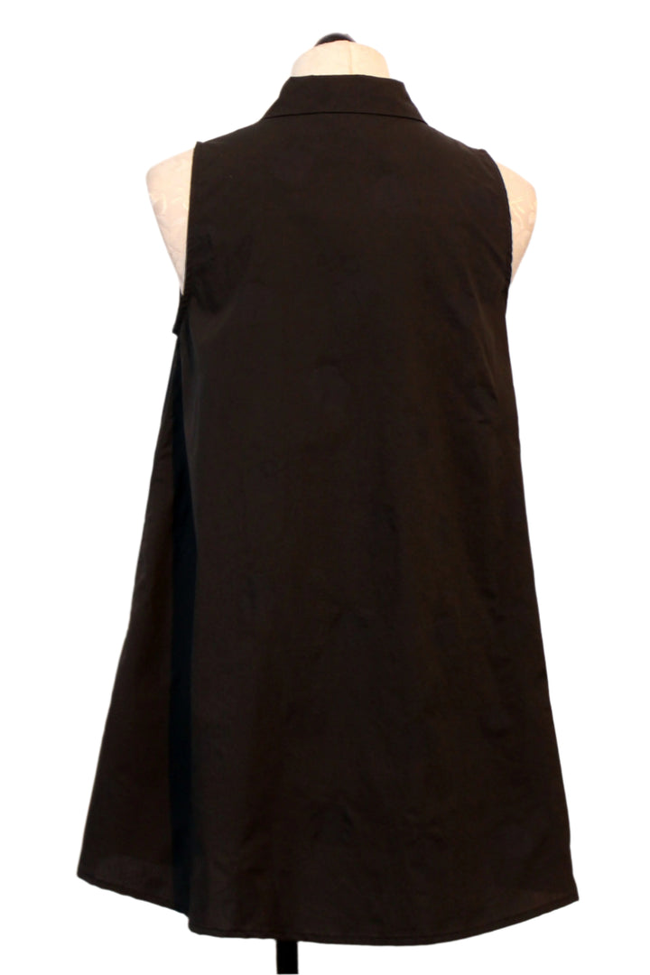 back view of Black Subtle Polka Dot Button Up Flared Tank by Baci