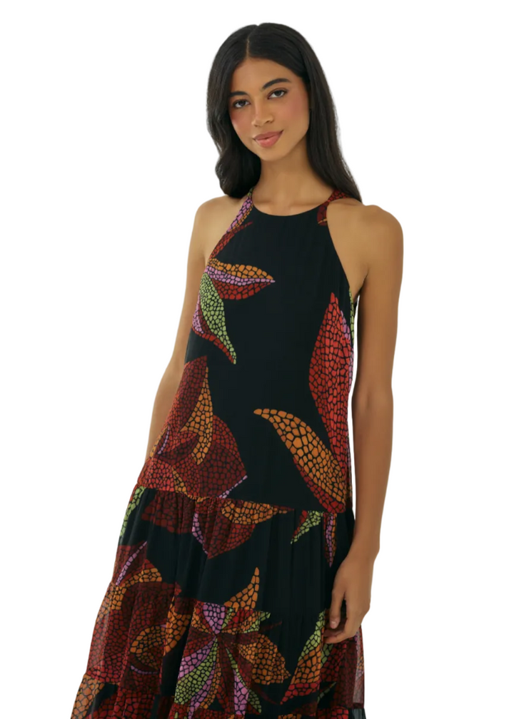 close up of model wearing the black Multi Milana Dress by Hutch