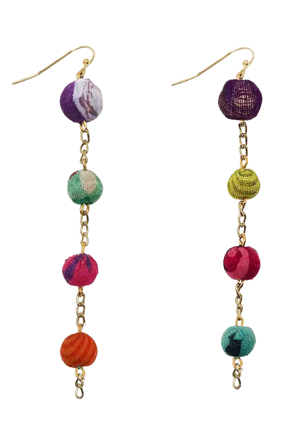multicolored Kantha Fluid Ellipses Earrings by World Finds