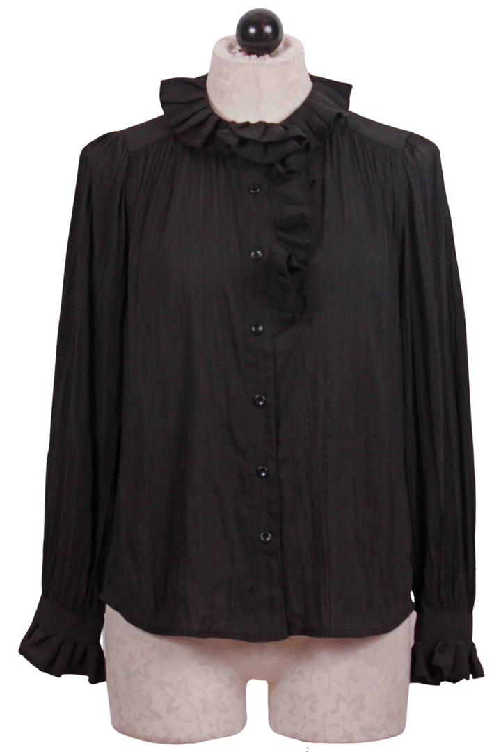 Black Ruffled Crinkled Blouse by See U Soon