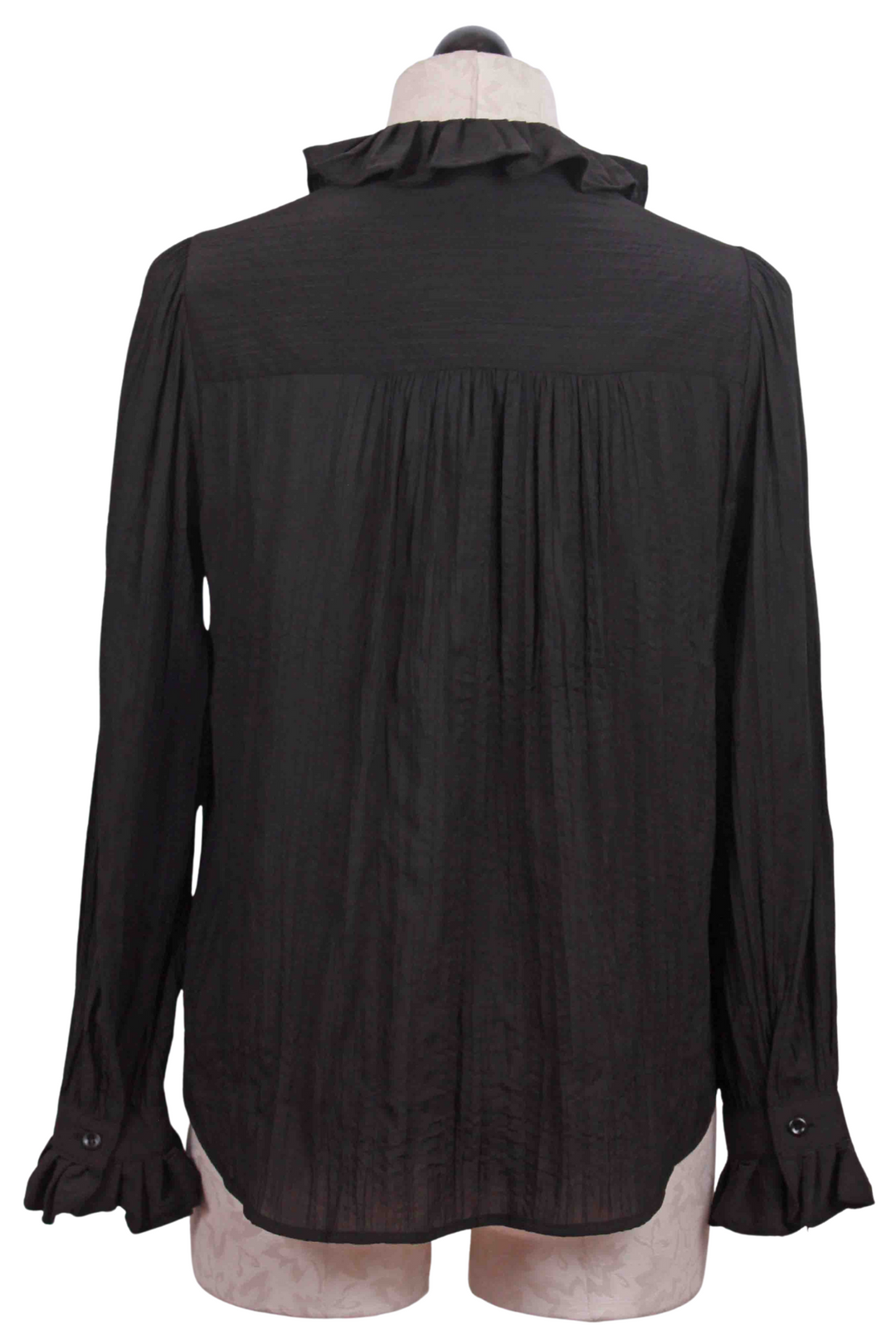 back view of Black Ruffled Crinkled Blouse by See U Soon