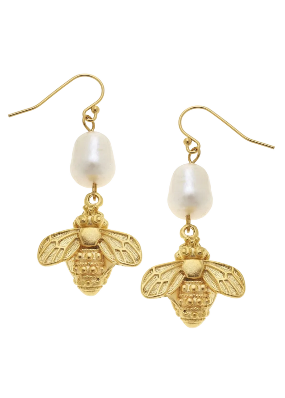 Gold Bee and Genuine Freshwater Pearl Earrings by Susan Shaw