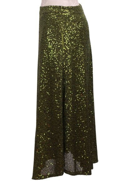 side view of Green Sparkle Sequined Edge of Silence Skirt by Traffic People