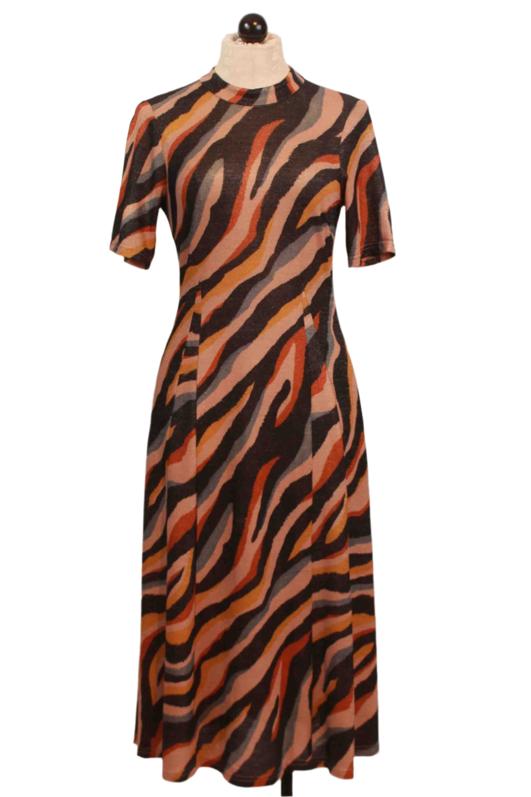 Short Sleeve Rosie Midi Dress by Traffic People in a colorful Zebra Print