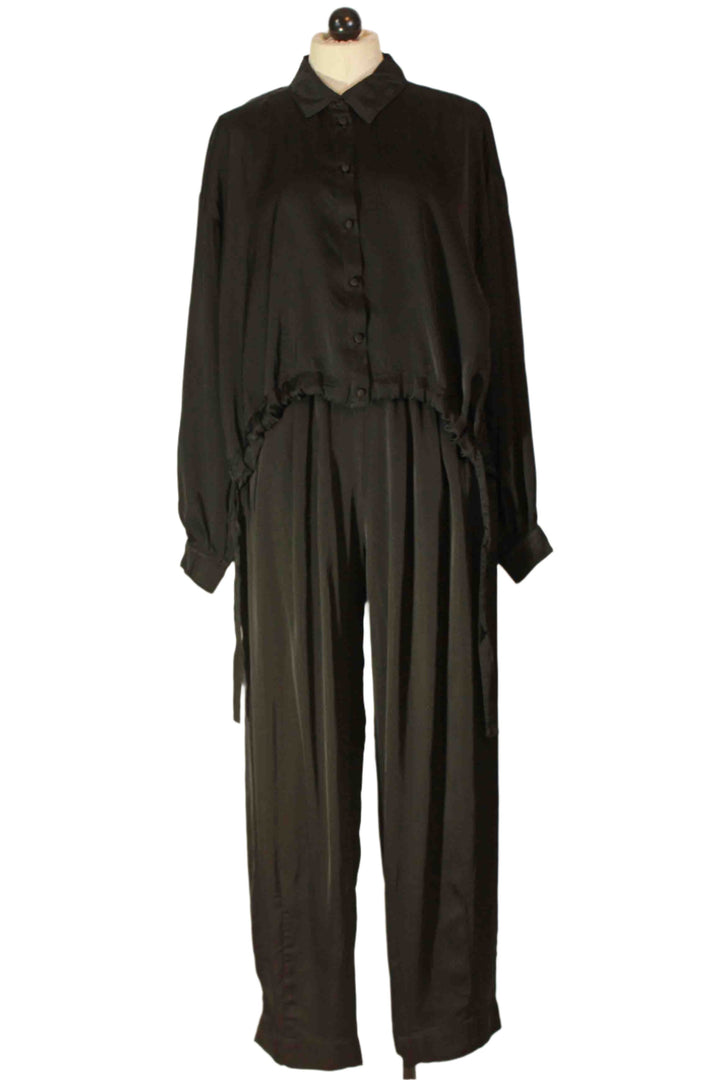 black Short Bolero Shirt with Drawstrings by Baci paired with the matching Baci satin pant