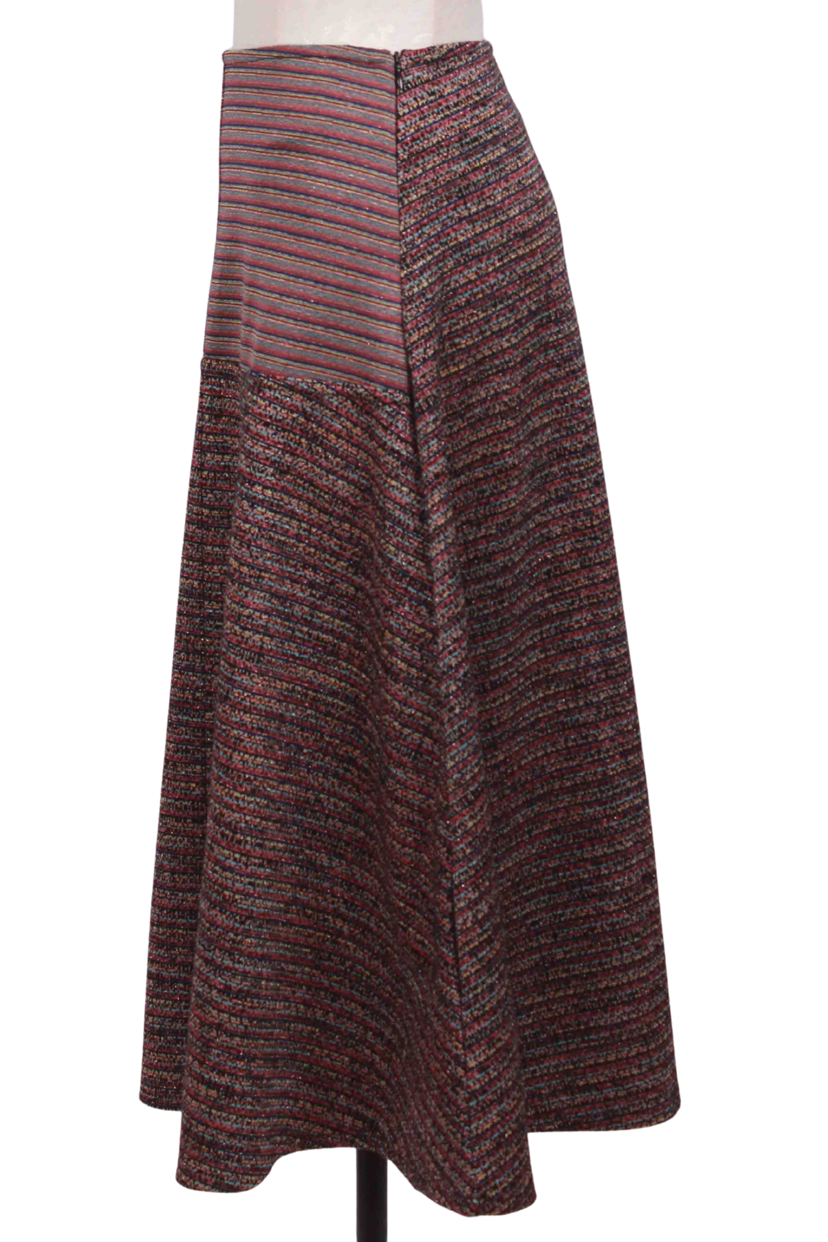side view of Prado stripe fabric Godet Skirt by Isle by Melis Kozan
