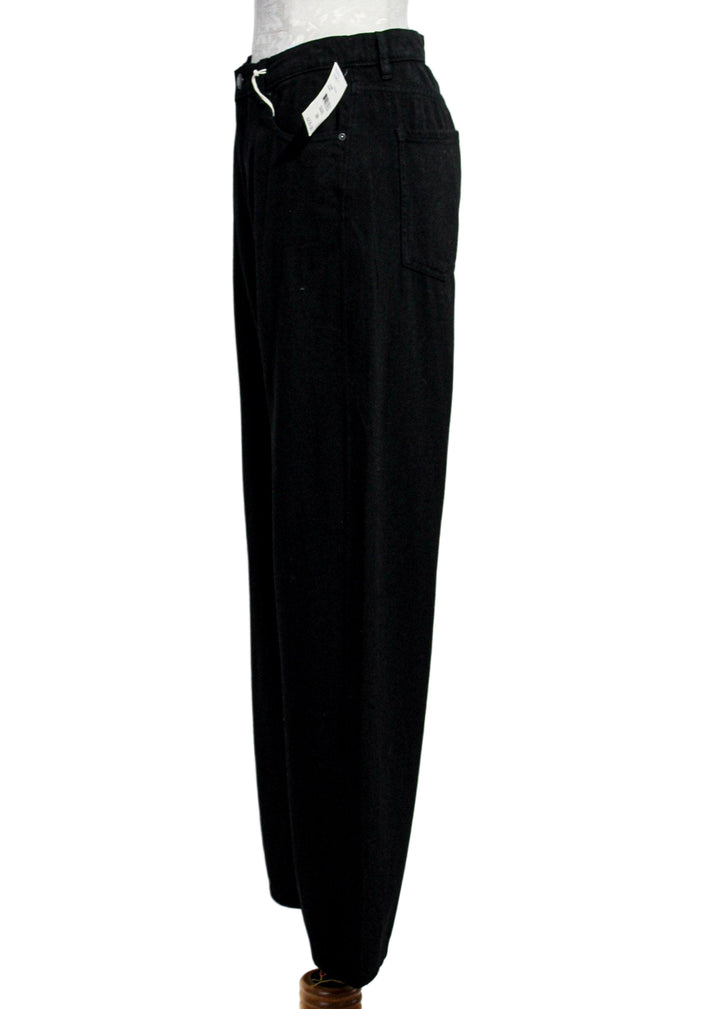 side view of Black Karmine Refined High Rise 31" Wide Leg Jean by DL1961