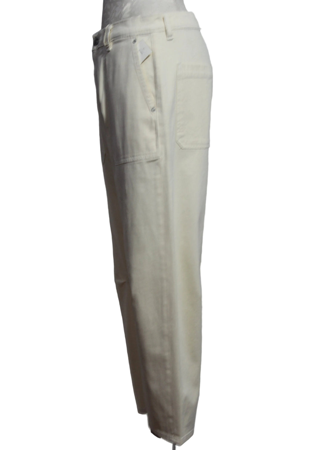 side view of Crema Colored Bilie Easy Barrel Jean by DL1961 