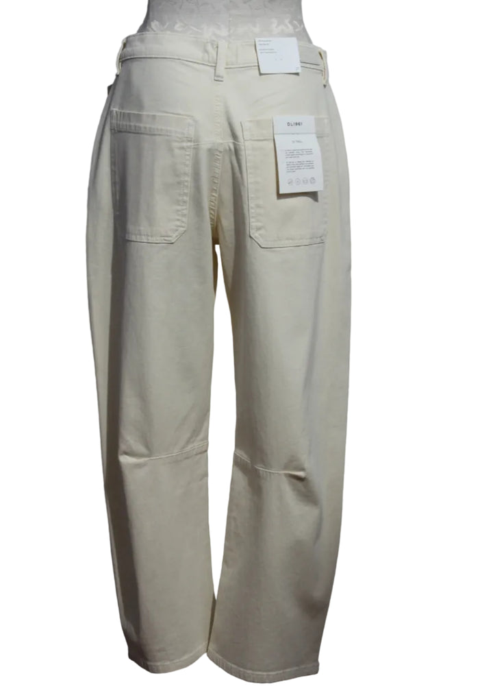 back view of Crema Colored Bilie Easy Barrel Jean by DL1961 