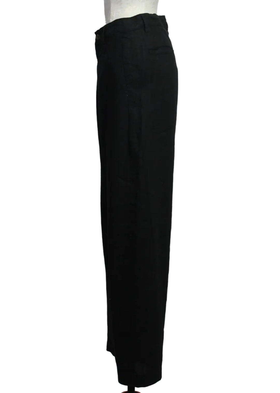 side view of Black Linen Taylor Relaxed High Rise 31 Barrel Jean by DL1961 