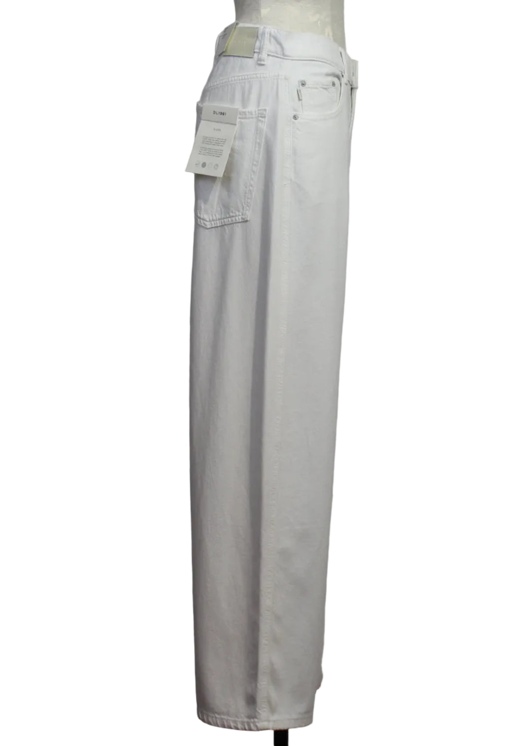 side view of White Aura Taylor Relaxed Barrel High Rise 28 by DL1961 