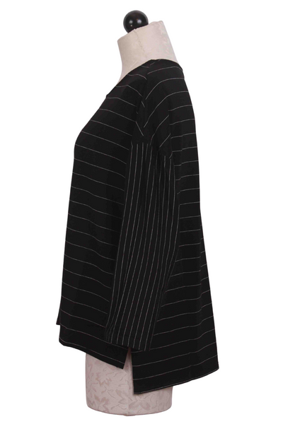 side view of black Pinstripe Brooklyn Pullover by Liv by Habitat