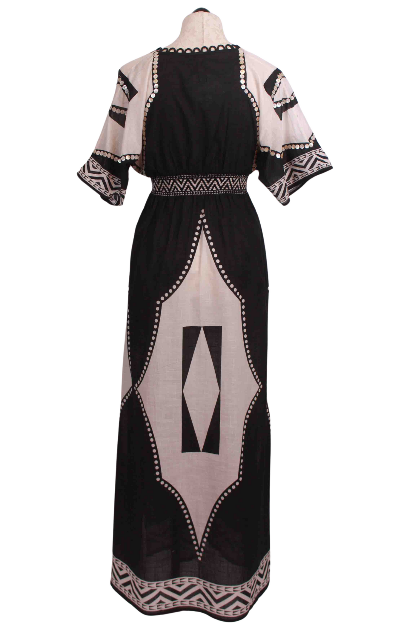 back view of Ying Yang/Onyx Black Shades of Light Long Dress by Scarlet Poppies