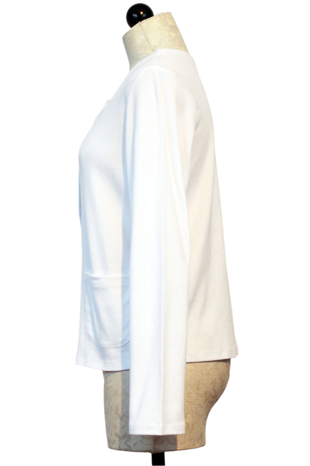 side view of White Cozy Rib Solid Throw On Cardi by Habitat