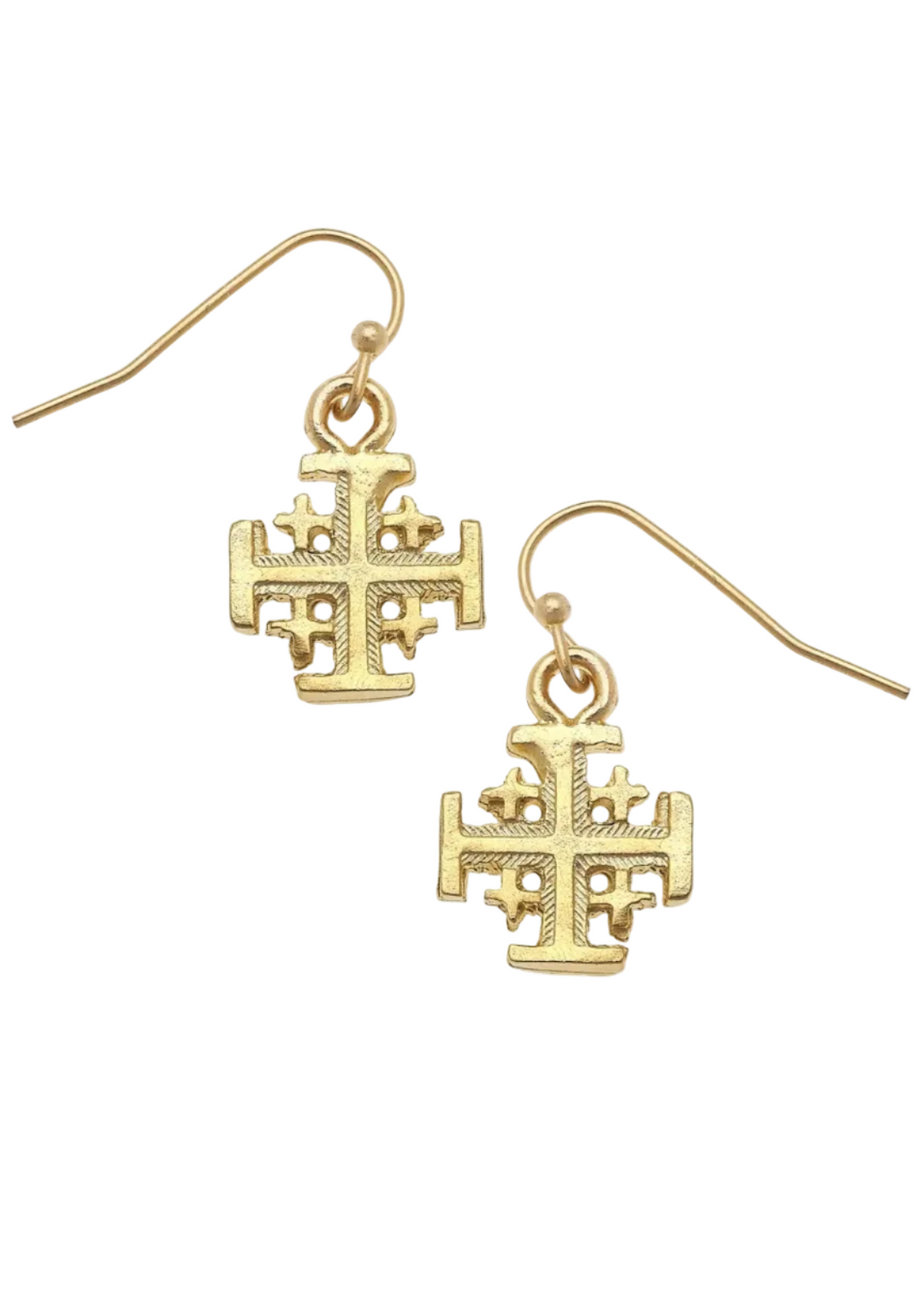 Gold Jerusalem Cross Drop Earrings by Susan Shaw