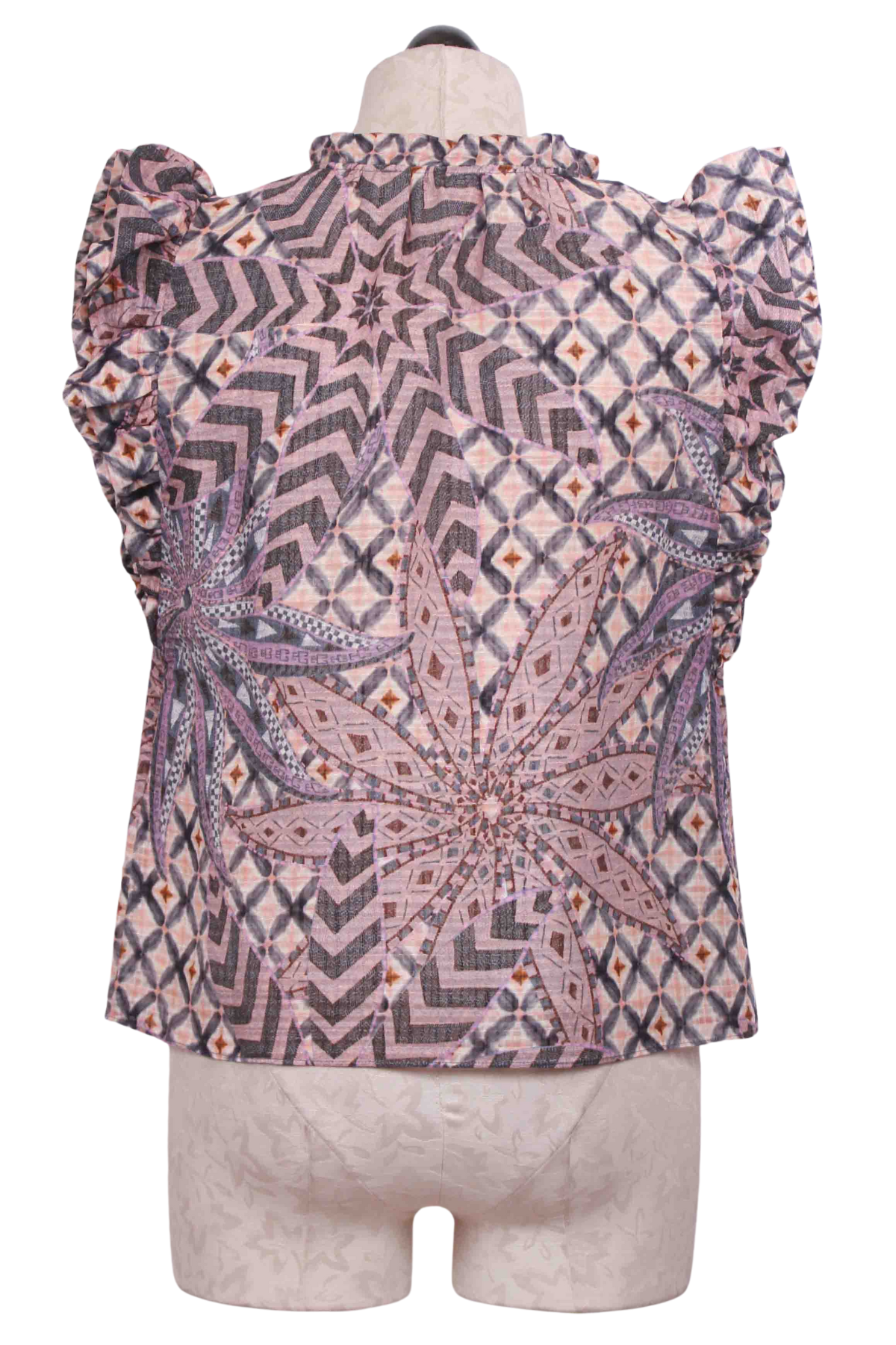 back view of The Merrit Top By Marie Oliver in the Anise Lattice Print