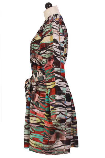 side view of Multicolor Prism Print Catie Mini Dress by Marie Oliver 