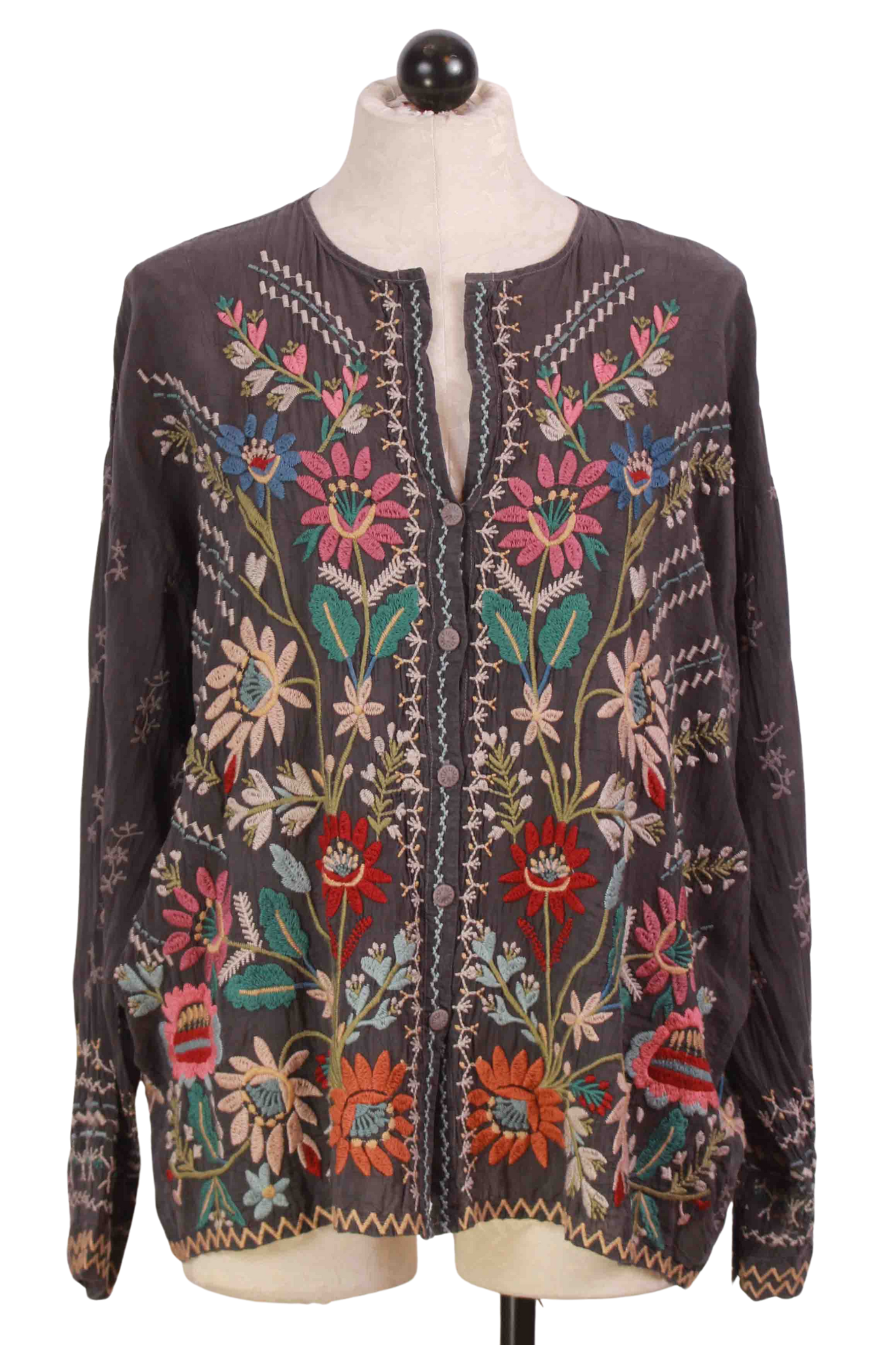 Iron Steel Embroidered Cassia Button Down Blouse by Johnny Was