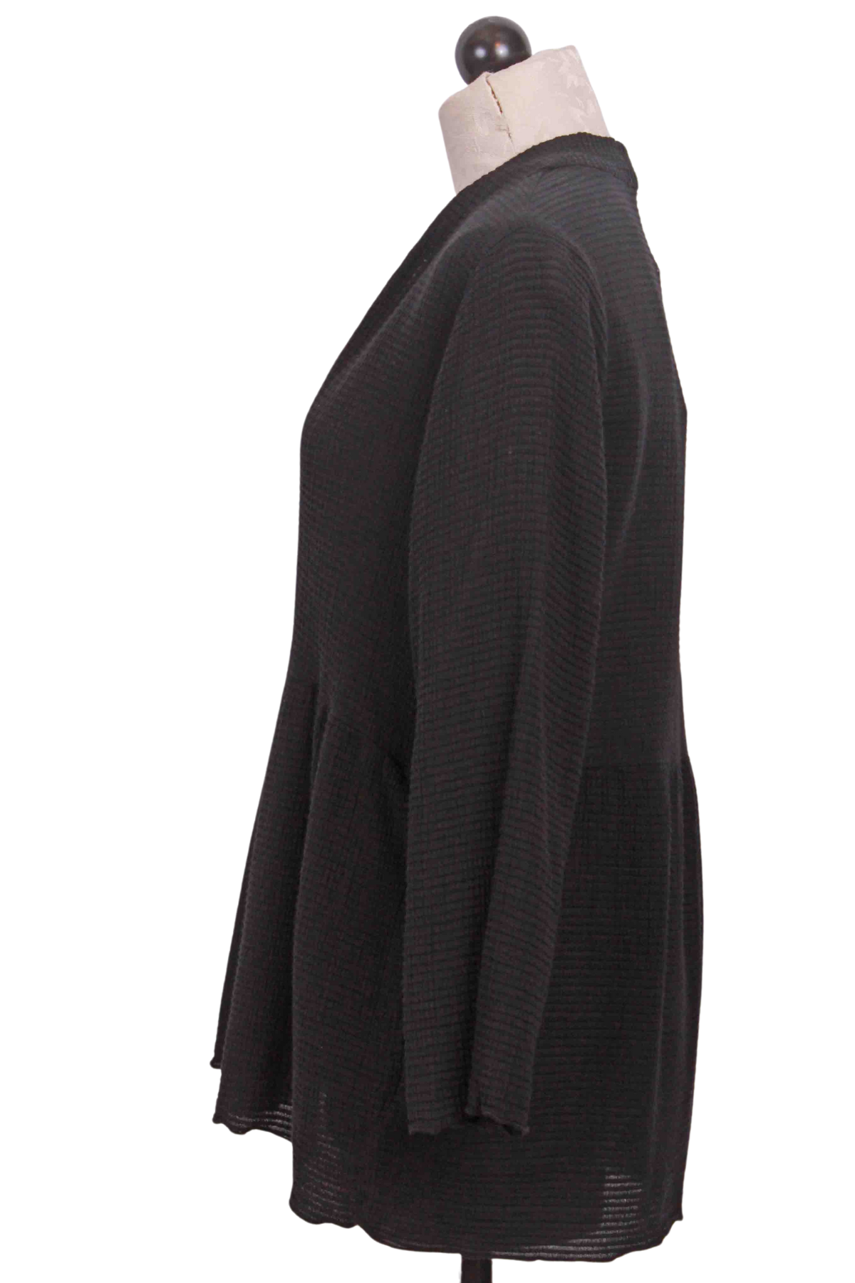 side view of Single Button Flounce Bottom Jacket by Cut Loose