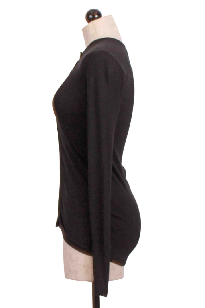 Side view of Black Fine Ribbed Cardigan by Goldie LeWinter